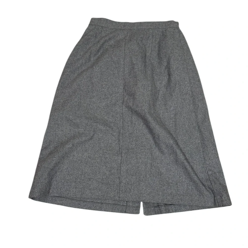 Vtg 80s JCPenney Fashions Gray Button Front A-Line Skirt Mid Length Pockets sz S